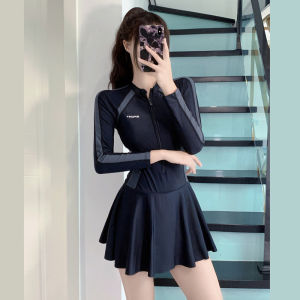 【Mermaid Swimsuit】Womens Long Sleeve Belly Covering New Swimwear游泳装女 Skirt Slimming Swimsuit women Swimsuit Long-sleeved Sports Skirt Beach Sunscreen Swimsuit 2 piece swimsuit 泳衣女装保守