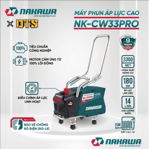 Máy rửa xe cao áp 3300W NAKAWA NK-CW33PRO có chỉnh áp 180 bar tay kéo xịt rửa ô tô sân vườn dây 15m