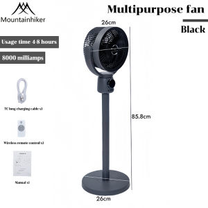 MOUNTAINHIKER 8000MAH Camping rotatable rechargeable fan retractable remote control wireless Kipas berdiri standing fan with light desktop outdoor