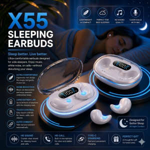X55 Portable Wireless Bluetooth Sleeping Eabuds Waterprrof Hi-Fi Sound Noise Cancelling Earphone