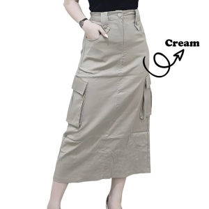 DNHG Midi Skirt Rok Cargo Midi Wanita Twill Premium