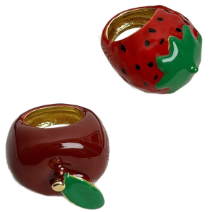 Unique Enamel Strawberry/Apples Ring Colorful Finger Ring Lightweight for Fashionable Women and Parties