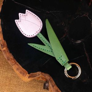 NALANILI Portable Tulip Keychain Multi-color Lanyard Floral Keyring Fashion PU Leather Bag Pendant Gifts