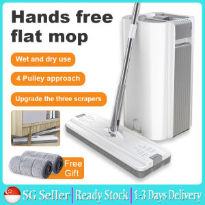 [SG Seller] Hands-free Flat Mop with Bucket Self Cleaning Magic Home Mop Floor Mop 360 Degrees Rotating Microfiber Mop Dry and Wet Dual Use