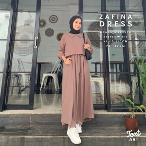 Gamis Wanita Terbaru Kekinian Viral Zafina Dress Bahan Crinkle Airflow Murah