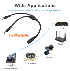 DC Power Splitter Cable 1 Female to 2/4/8 Way Male DC Plug Connector 5.5x2.1mm x12V for CCTV Camera