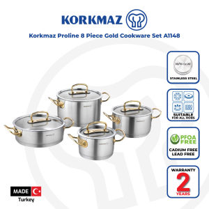 Korkmaz Proline 8-Piece Stainless Steel Cookware Set - Induction Compatible Stock Pot Set Made in Turkey
