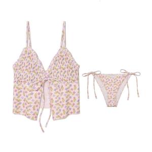 Low Waist Bathing Suit for Women Pleated Swimming Costume Set Ladies Push Up Swimwear Two Pcs Split Swimsuits