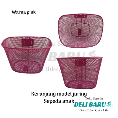 Deli baru Keranjang besi hitam model jaring rapat sepeda anak mini