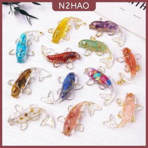 N2HAO Pha lê đá sỏi may mắn Cá Koi bức tượng nhựa nhỏ thạch anh ưa thích cá chép bức tượng trang trí nội thất bàn trang trí quà tặng
