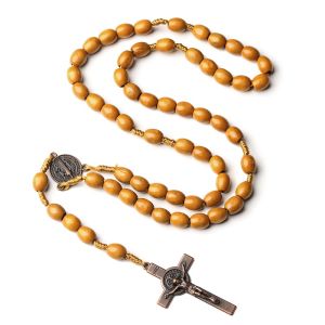 10mm Handmade Wooden Rosary Necklace St Benedict Rosary High-Quality Catholic Cross Religious Souvenirs Gifts