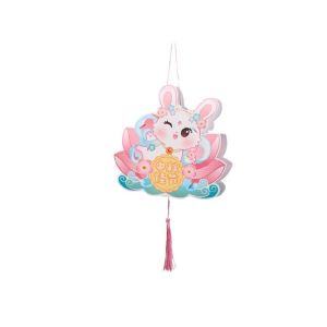 LRB81 Chinese Lotus Moon Rabbit Lantern Traditional Style Cartoon Mid-Autumn Festival Lantern Flower Lantern Handmade Handheld Luminous Lantern Children Gift
