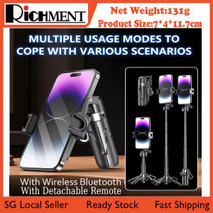 【✅SG STOCK🔥】 Portable Selfie Stick Tripod Phone Stand with Detachable Remote for Vlog Telescopic Multifunctional Tripod Extendable Selfie Stick Tripod with Wireless Remote and Tripod Stand Lightweight Compatible with iPhone16 15 14 & Smartphone and More