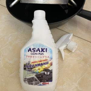 Chai Xịt Tẩy Dầu Mỡ ASAKI 500ml Tẩy Vệ Sinh Đồ Dùng Nhà Bếp Lưới Lọc Hút Mùi Mặt Bếp Xoong Nồi [Tặng Vòi Xịt Khăn Lau]