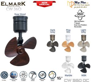 Elmark CW 360 16" Ceiling Fan 7 Speed Remote Controlled Dual Axis Rotation 360 degree Rotation 3 ABS Blades DC Motor Design Ceiling Fan
