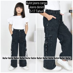 usia 5-17 tahun celana jeans cargo kulot anak perempuan