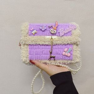 Túi Handmade Túi Tự Đan Túi Len Viền Xù Mác Nai Mix Hình Charm Thỏ Barie Ngộ Nghĩnh Làm Quà Tặng Bạn Gái - EB57