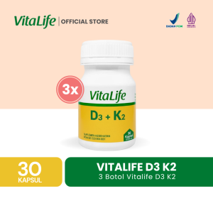 (TRIPLE PACK) Vitalife Vitamin D3 400 IU K2 MK7 30 Kapsul - 3 Botol