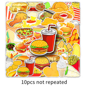 50PCS Fast food Sticker Food Cartoon Creative Doodle Diy Decorative Stationery Phone Case Suitcase Laptop Helmet Waterproof Sticker
