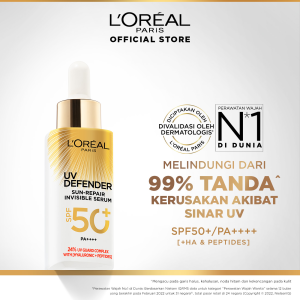LOreal Paris UV Serum Sunscreen SPF 50+ PA++++ - UV Defender Sun-Repair Invisible Serum 2-in-1 Skincare 30ml