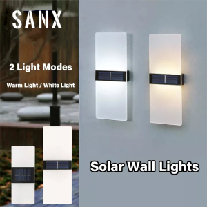 SANX 12/16LED Solar Lights Outdoor Rechargeable Lamp Modern Indoor Decor Light Waterproof Solar Wall Light Up and Down Double Head Led Wall Lights for Outdoor Indoor Bedroom Corridor Stairs