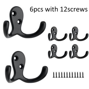 LIANG 6pcs/set Easy to Install Rustic Double Prong Heavy Item Wall Mounted Hanging Towel With Screws Hat Home Hardware Cloth Hanger Robe Hook Coat Hook