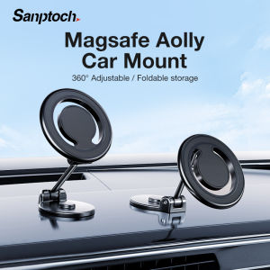 Sanptoch For Magsafe Foldable Car Mount 360° Rotatable Adjustable Magnetic Phone Holder For iPhone 16 15 14 13 12 Pro Max Mini Alloy Cellphone Holder For Car