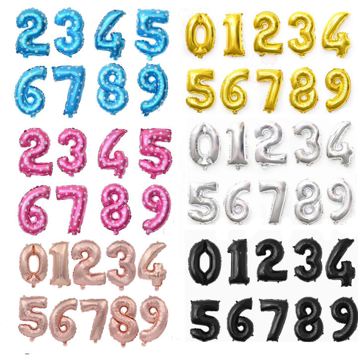 Balon Foil Angka Warna Silver Gold Pink Biru Ukuran 40cm 16 Inch Party