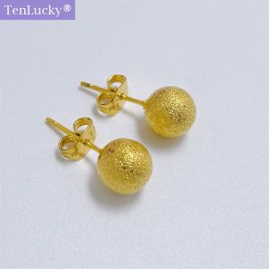TenLucky Eco-friendly Allergy Free Fashion 916 Gold Plated Color Earrings Shiny Bling Gypsophila Korean Style Round Convex Circle Statement Hoop Earrings Ear Buckle Jewelry with Box for Women Gifts for Valentines Day Wedding Girlfriend