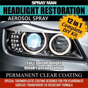 Headlight Restoration Aerosol Spray 12 in1 complete DIY Kit Thermoplastic Permanent Clear Coating
