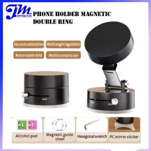 Magnetic Phone Holder Double Ring Suction Dashboard Lipat Phone Stand Foldable