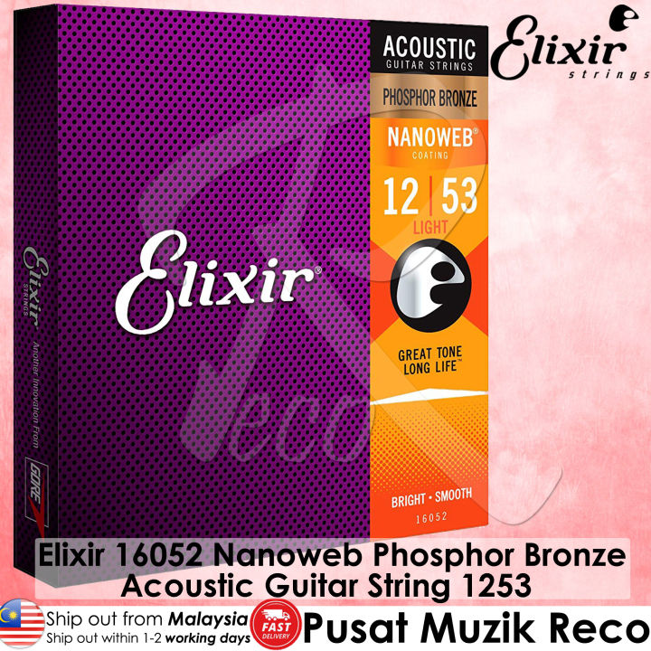 Elixir 16052 Nanoweb Phosphor Bronze Acoustic Guitar String 1253