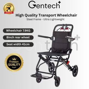 Lightweight 7.9kg Steel Foldable Wheelchair Kerusi Roda Ringan Wide Area for Travel Elderly