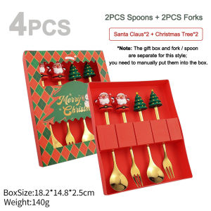 SG Specool® 4Pcs Spoon Fork Set Christmas Gift Box Set Snowman Dessert Spoon Fruit Fork
