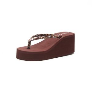 [Free Shipping] WomenS Thick-Soled High-Heeled Flip-Flops Perfect For Summer Beach Wear And Versatile Fashion With A Non-Slip Wedge Heel