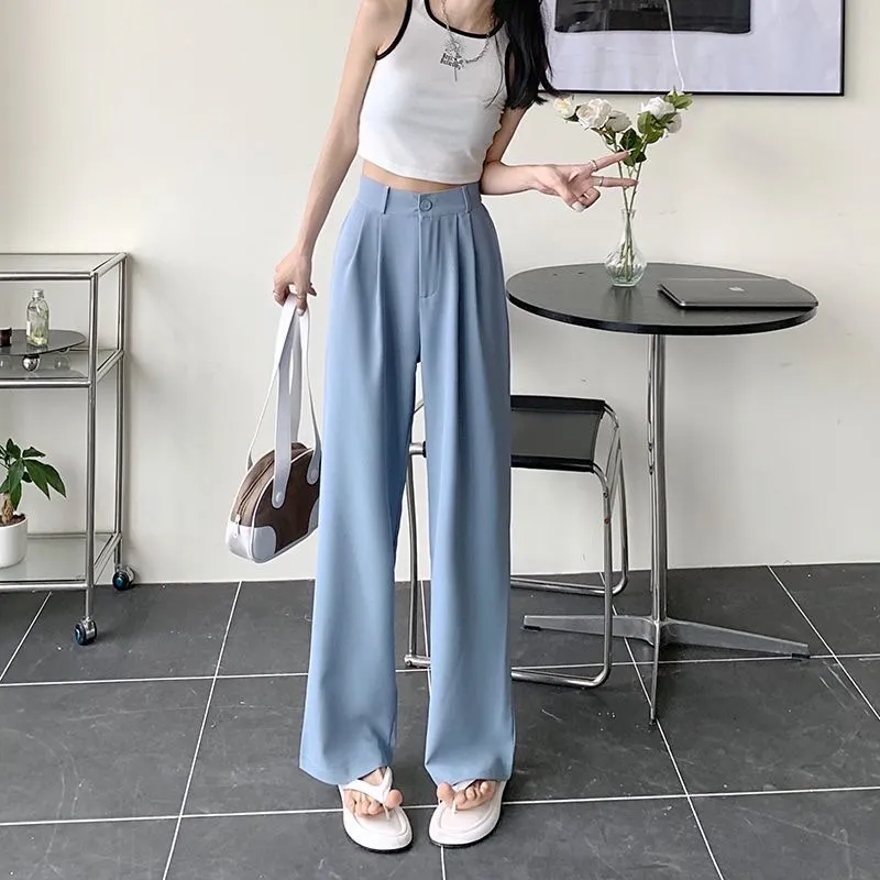 new trendy high waist trousers pants vertical leg women casual