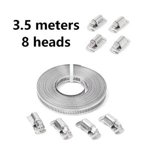 Adjustable Hose Clamps Stainless Steel 304 Kit DIY Cut-To-Fit 3.5m Metal Strap/8 Fasteners Worm Gear/Pipe Tube Clip Band