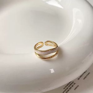18K Gold Plated Layered Ring Set - Glue-attached Wave Pattern Diamond-Inlaid Open Ring - Simple and Luxurious Womens Combination Finger Ring Set - Ideal Gift for Special Occasions