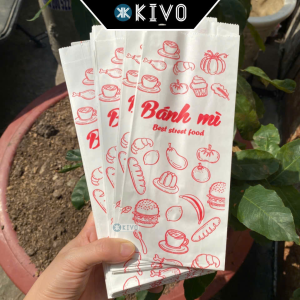 200 Túi Bánh Mì-Túi Giấy Đựng Bánh Mì IN Sẵn -Túi Giấy Bánh Mì Dài/Que-Túi Đựng Bánh Mì Mang Đi 23x9.5x4.5 cm-KIVO
