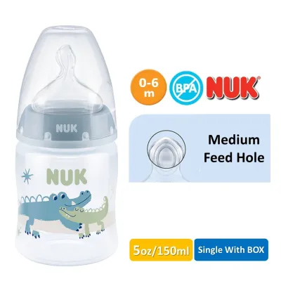 NUK First Choice / Premium Choice Wide Neck Baby Bottle with Perfect Fit Nipple 10oz 300ml Single Loose (Flamingo/ Minnie/ Transport)