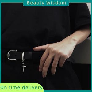 Beauty Wisdom Punk Cross Pendant Jean Pants Belt Fashion Retro Men Woman Waist Strap PU Leather Metal Pin Buckle Hip Hop Waistband
