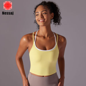 Nessaj Women Sport Bra Gym Fitness Bra Cross Back Seamless Bra Running Jogging Yoga Bra with Bra Padded