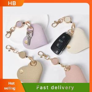 HB Heart-Shaped Retractable Keychain With PU Leather Strap & Golden-Tone Alloy Clip