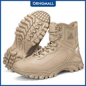 ORNGMALL รองเท้าปีนเขากันน้ำ-รองเท้าบูทคอมแบตทหารผู้ชายทรงสูงระบายอากาศได้ดีพื้นรองเท้ากันลื่นและทนต่อการสึกหรอขนาดพิเศษ39-47