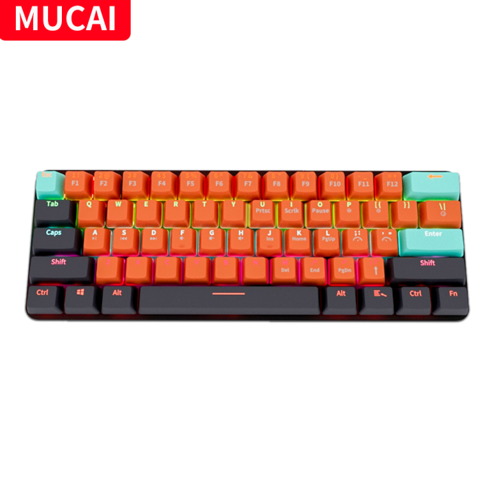 MUCAI คีย์บอร์ดแบบมีสายสำหรับเล่นเกม USB A610ขนาดเล็กสวิทช์สีแดงปุ่ม61 ...