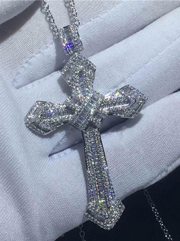 Iced Big Cross Pendant 925 Sterling Silver MOISSANITE Passes Diamond T –  MIAMISILVER