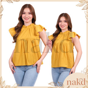 NAKD FASHION YLIANAH RUFFLE BASIC DAILY COTTON LINEN CASUAL LOOSE BLOUSE TOP FOR WOMEN 1756