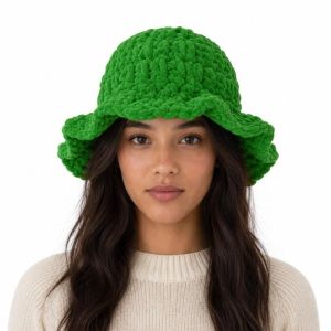538TD Sweet Ruffled Edge Fisherman Hat Cable Knit Handcrafted Knitted Beanie Windproof Thick Winter Warm Bucket Hat Women