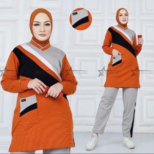 Setelan Training bahan paragon Atasan baju olahraga muslimah model tunik dengan bahan tebal adem tidak panas-Pamenan store