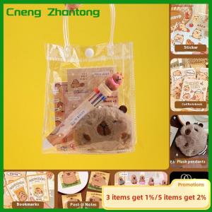 Cneng 1 Set Pen Stickers Notebook Plush Pendants Handbag Final Prizes Stationery Gift Bag For Students Kawaii Capybara Stationery Kit